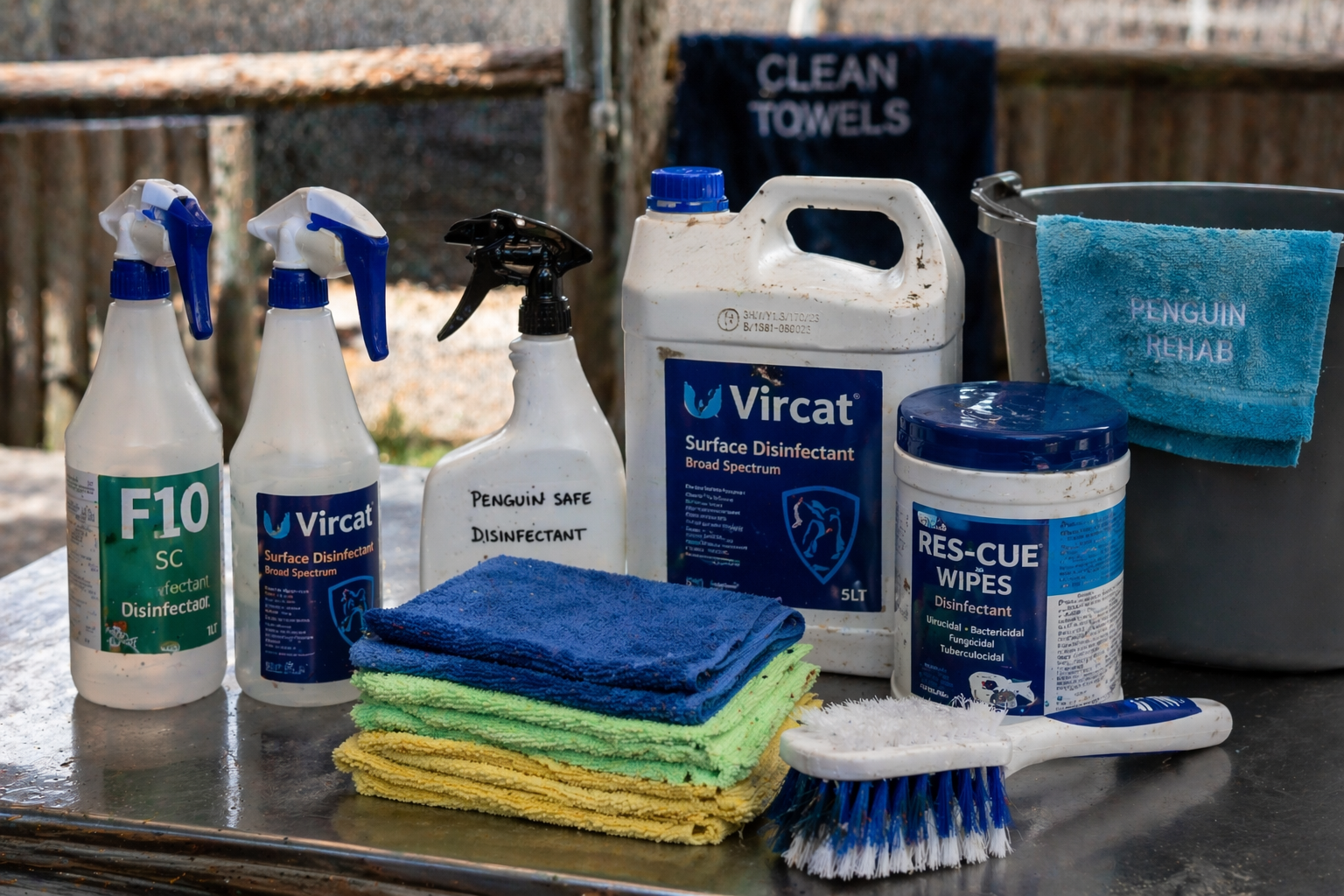 Cleaning supplies for seabird rehabilitation at SAPREC